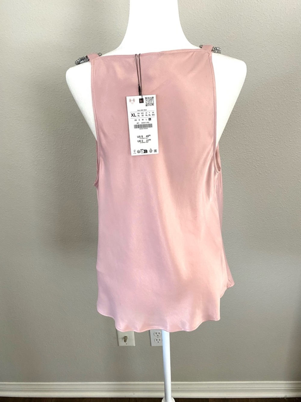 NWT Zara Pink Cowl-Neck Camisole with Rhinestone Straps - Picture 8 of 15